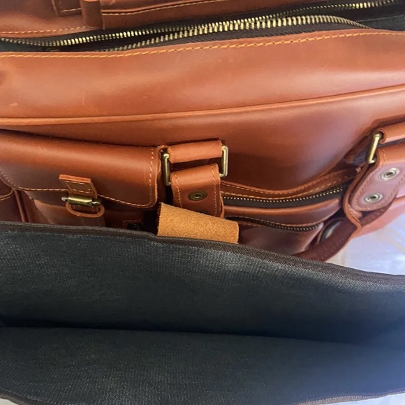 Men’s Leather Soft Brown Leather Laptop Bag with Multi-Pockets . - Picture 8 of 15